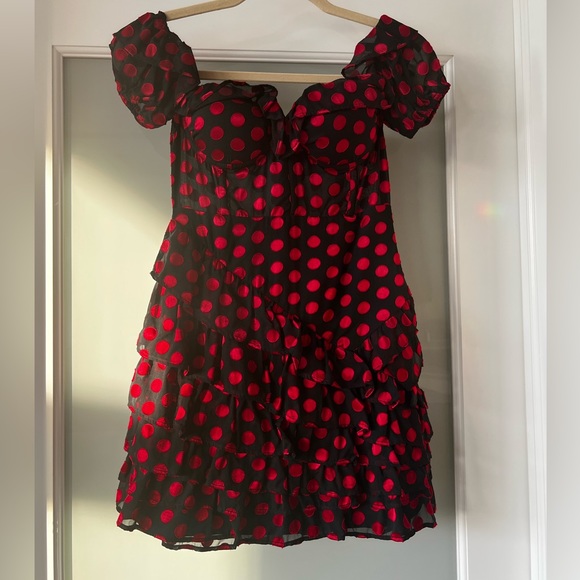 Black and red polka dot mini off the shoulder - Picture 2 of 5